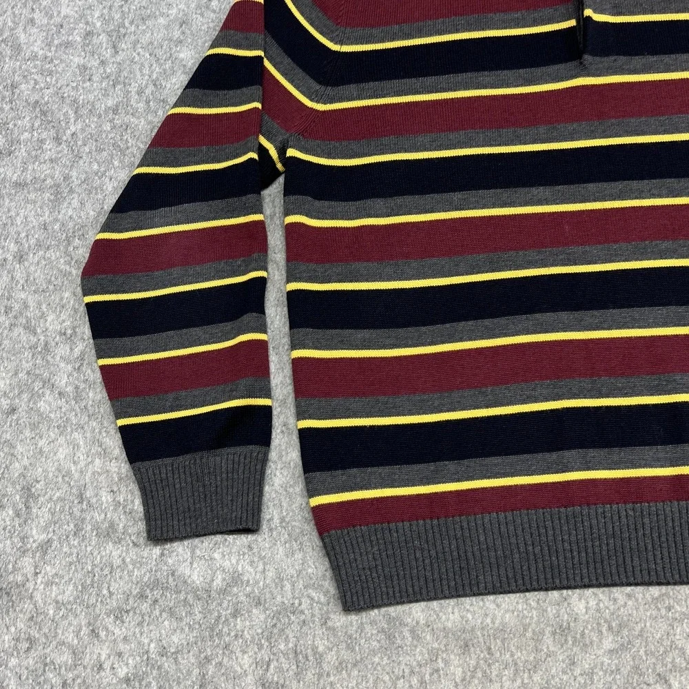 Brooks Brothers Sweater Mens XL Stripe Mock Neck Henley Extra Fine Merino Wool‎